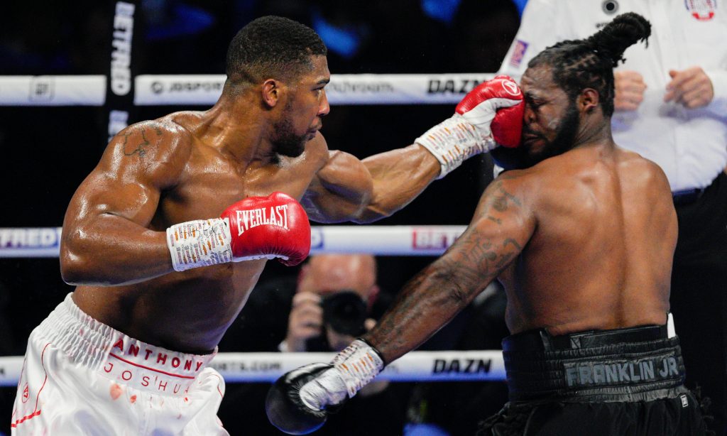 Anthony Joshua (l.) gewann seinen letzten Kampf im April gegen	Jermaine Franklin
Jr einstimmig und deutlich nach Punkten. (Foto: IMAGO/Shutterstock)