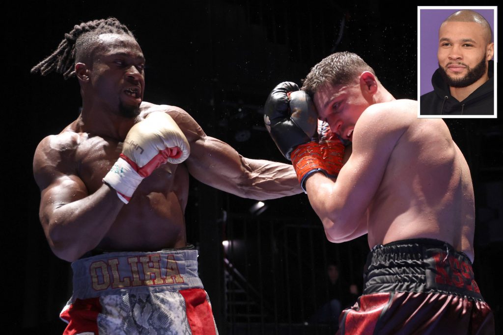 AGON-Mittelgewichtler Etinosa Oliha (l.) verteidigte seinen IBO-Titlel im November in Rietberg gegen Faton Vukshinaj. Als nächstes soll er Chris Eubank Jr. (kl. Bild) vor die Fäuste bekommen. (Foto: IMAGO/Torsten Helmke/Avalon.red)